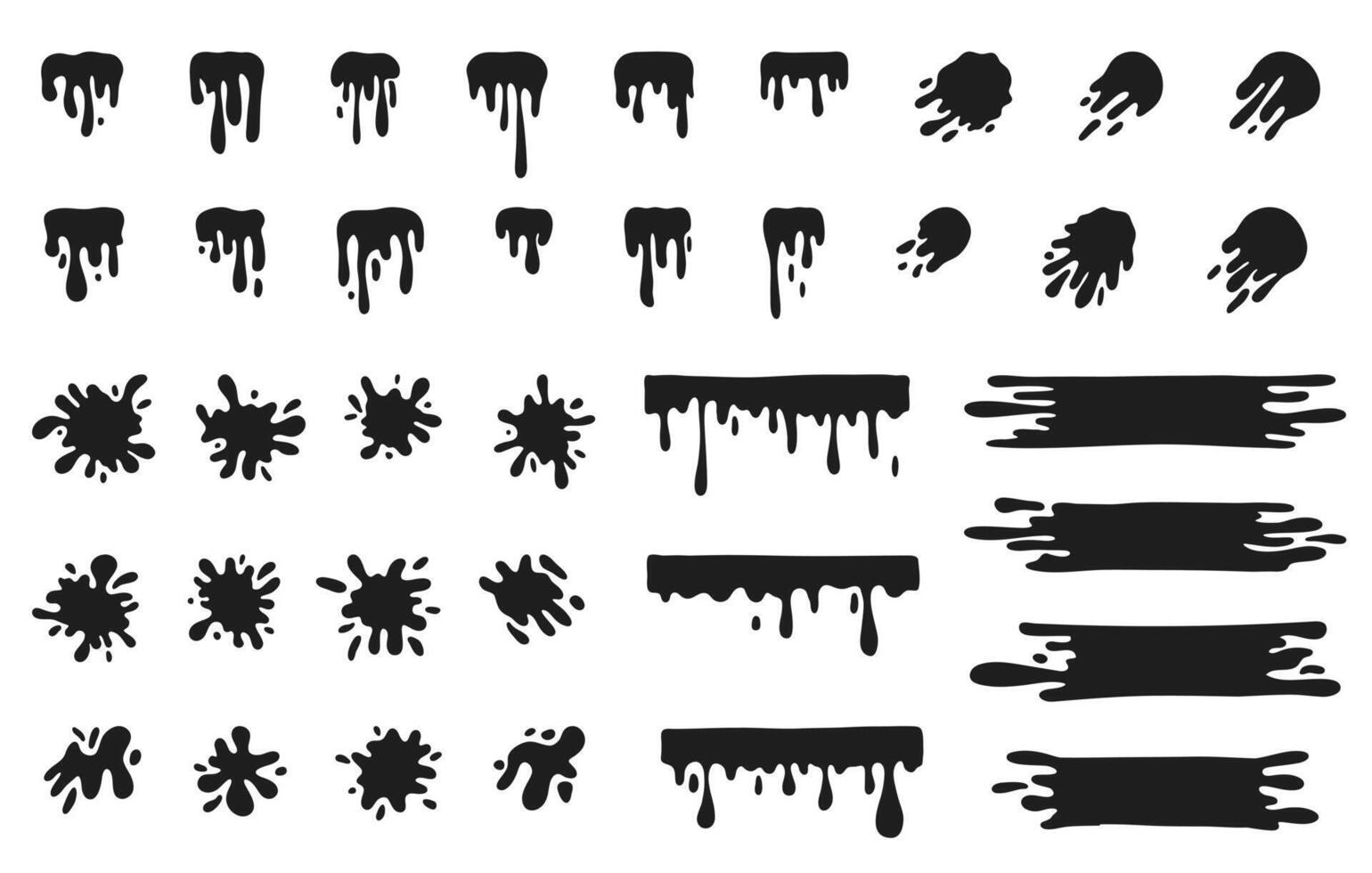 noir l'eau éclaboussures. abstrait humide éclabousser gouttes pour tatouage conception, rivière vague ondulation tache éclaboussure Facile Marin environnement griffonnage. vecteur isolé ensemble. différent saleté ou encre formes