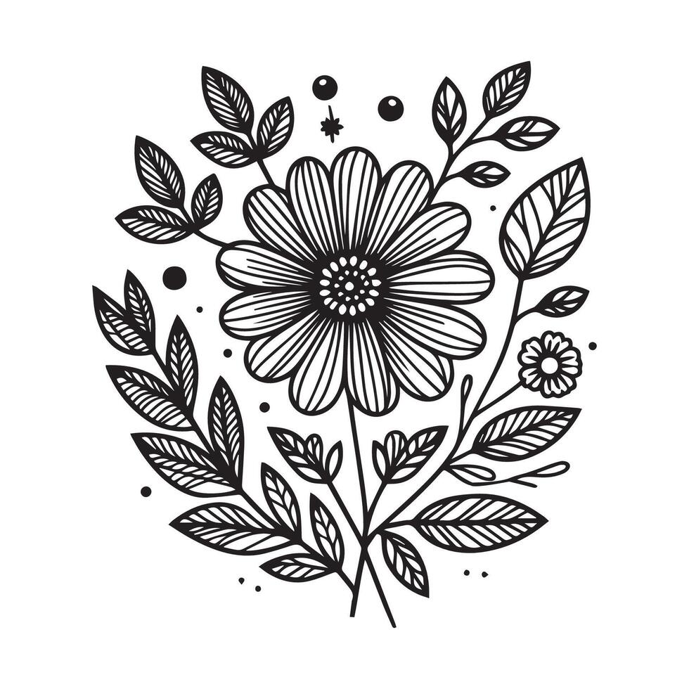 main tiré main tiré coloration page fleur ligne art illustration blanc Contexte vecteur
