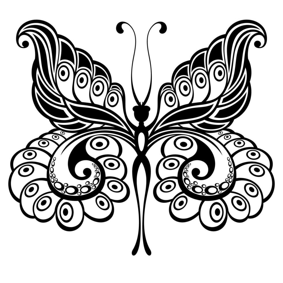 papillon noir et blanc ailes. tatouage silhouette. vecteur graphique