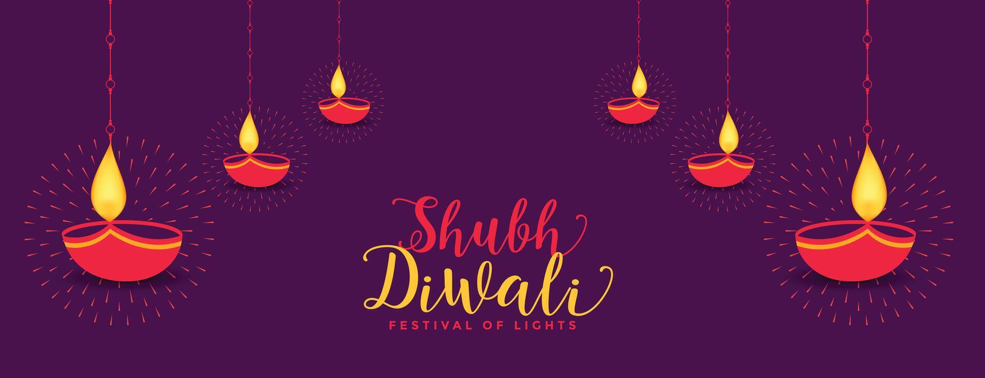 shubh diwali bannière avec diya décoration conception vecteur