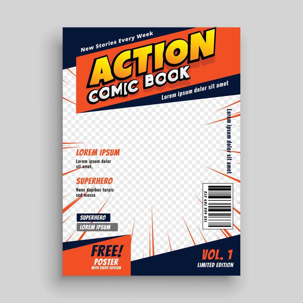 action bande dessinée livre couverture page modèle conception vecteur