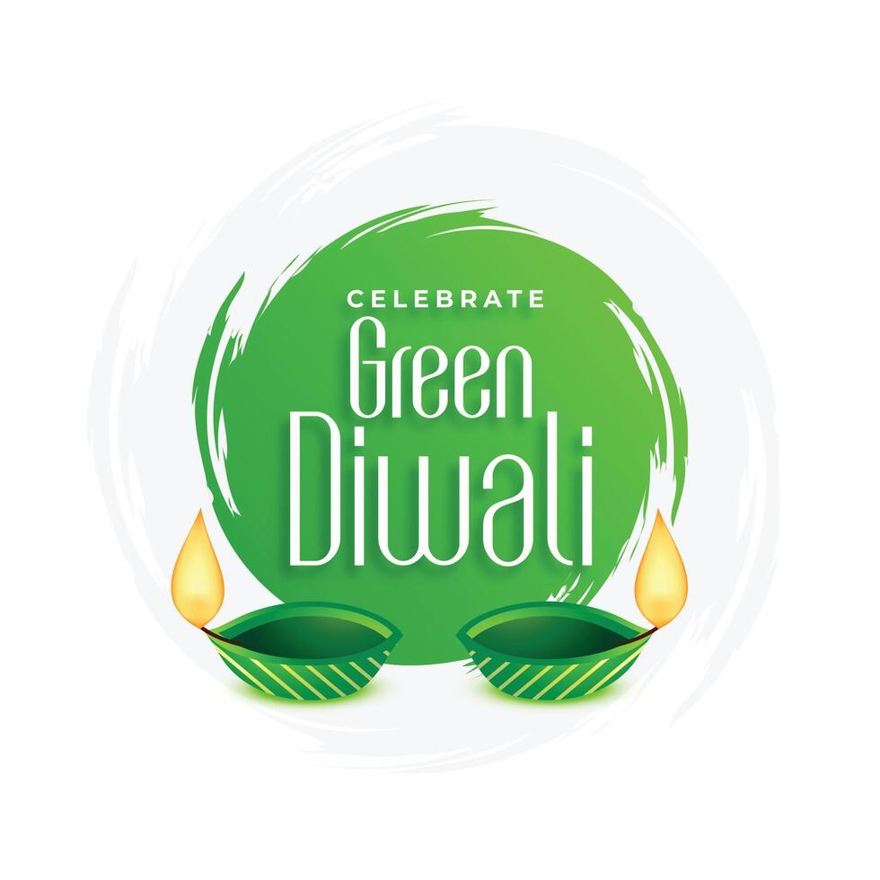 vert diya lampe pour éco diwali salutation Contexte dans peindre brosse style vecteur