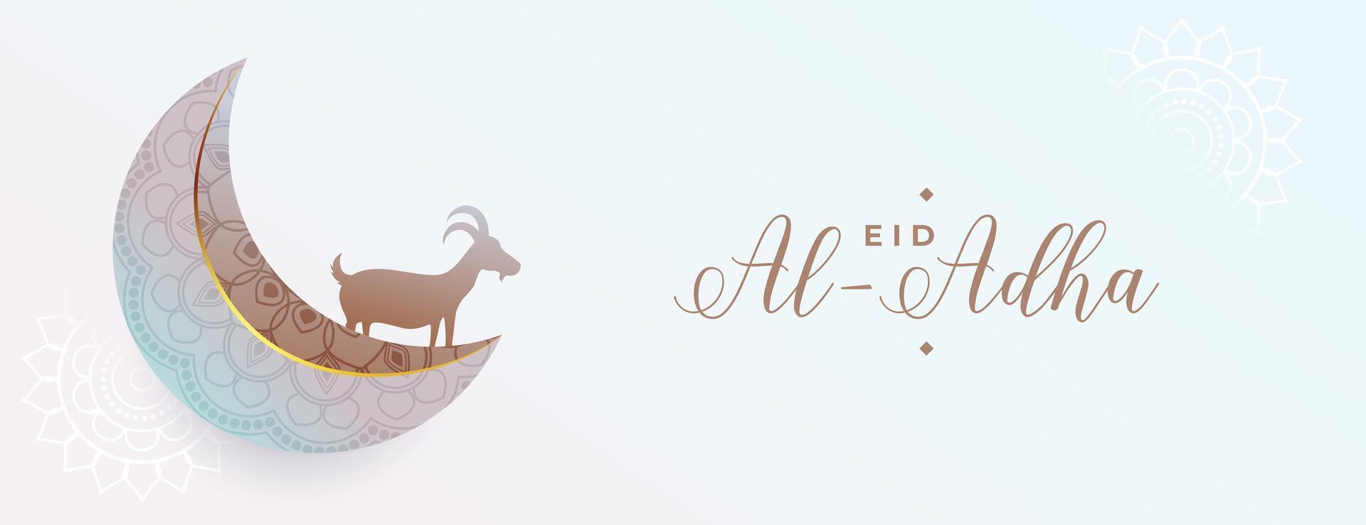 eid Al adha mubarak Festival bannière avec croissant lune et chèvre vecteur