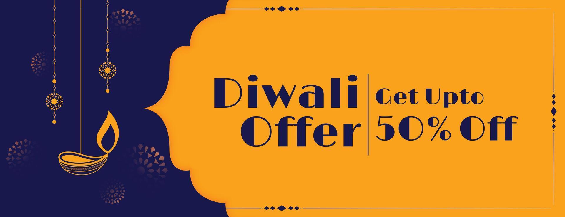 shubh diwali Festival offre bannière avec pendaison diya vecteur