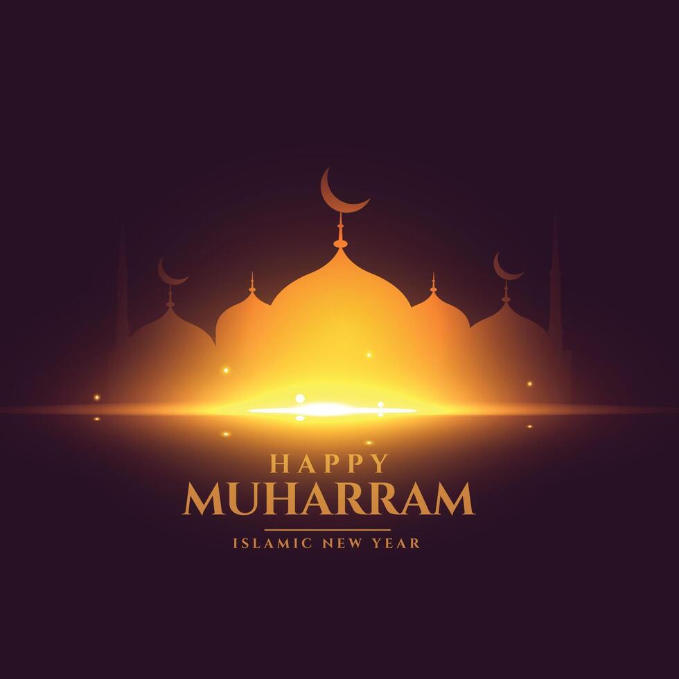 content muharram Festival carte avec brillant d'or mosquée conception vecteur