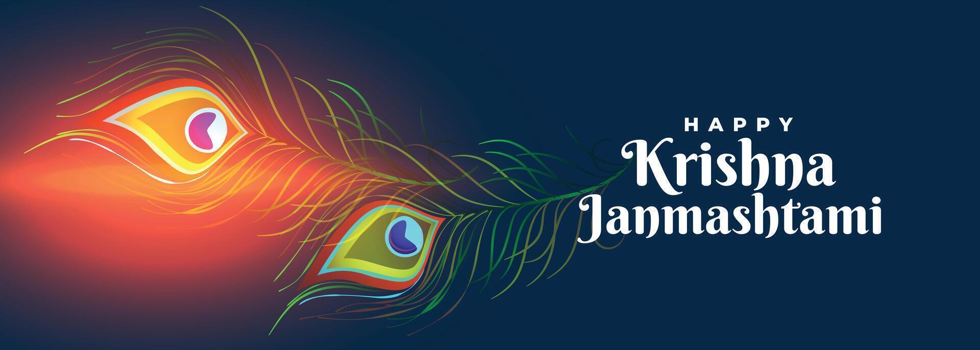 content krishna janmashtami Festival bannière avec paon plumes vecteur