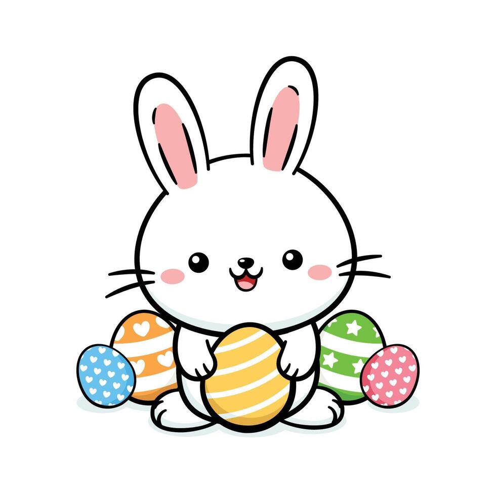 mignonne Pâques lapin avec décoratif des œufs vecteur