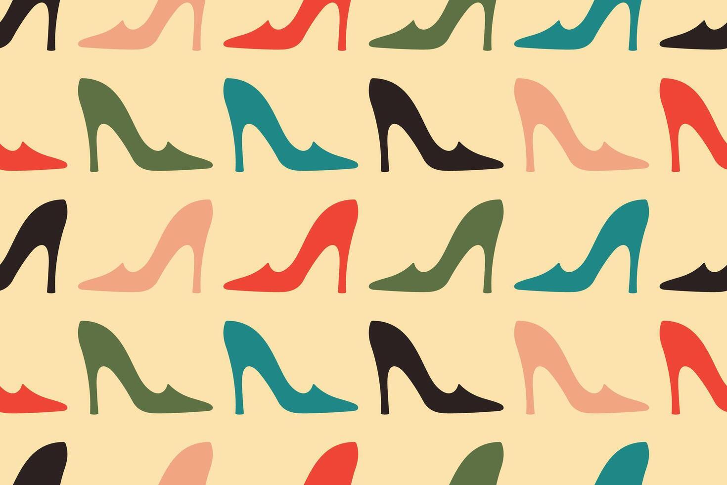 femme des chaussures sans couture modèle. silhouette de différent Couleur haute talon sur Jaune Contexte. élégant élégant femelle chaussures. vecteur illustration pour textile, tissu, fonds d'écran, mode industrie