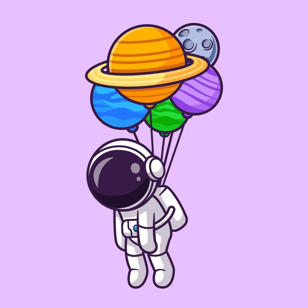 mignonne astronaute flottant avec planète ballon dessin animé vecteur icône illustration. science La technologie icône concept isolé prime vecteur. plat dessin animé style