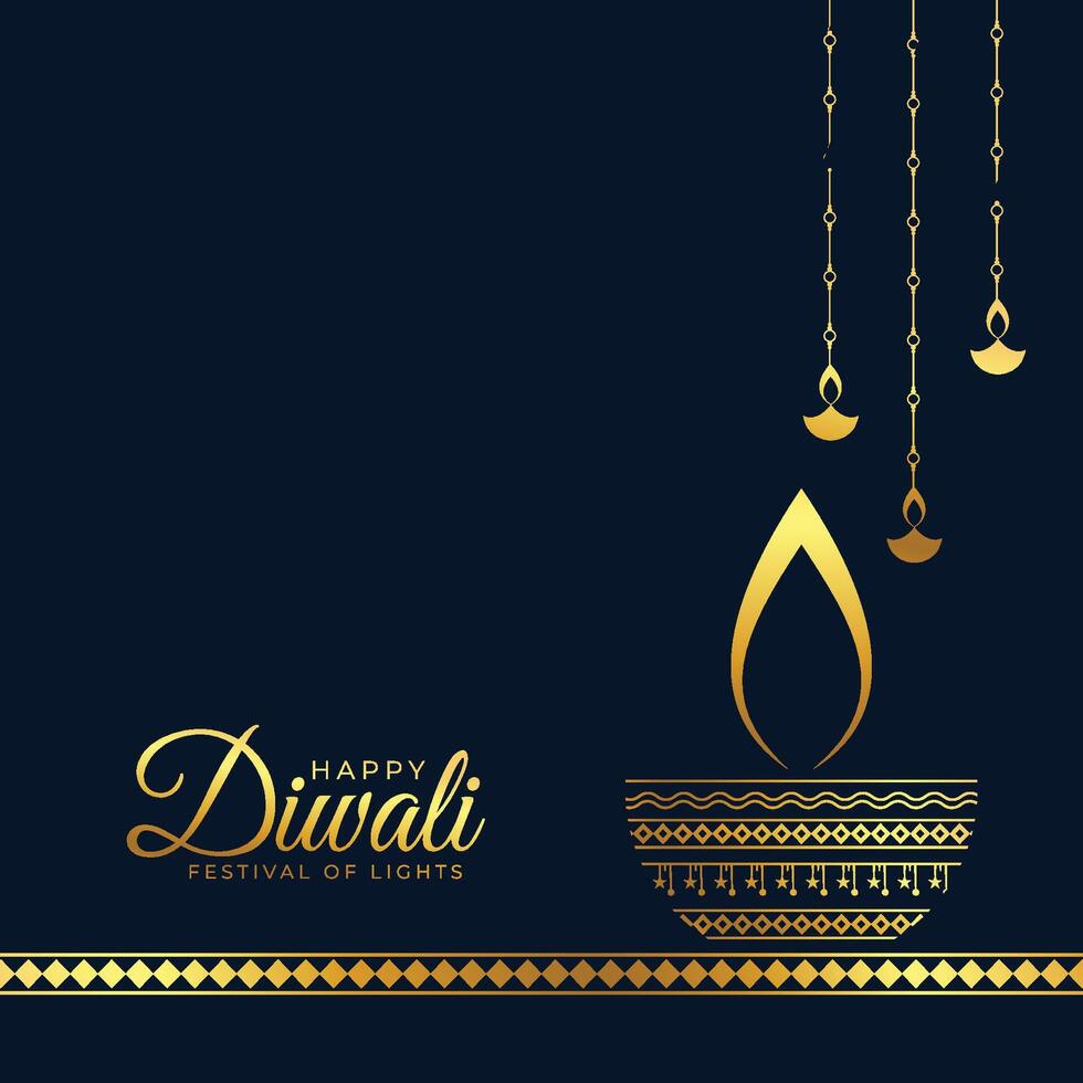 prime diwali salutation carte bannière avec d'or lanterne et diya vecteur