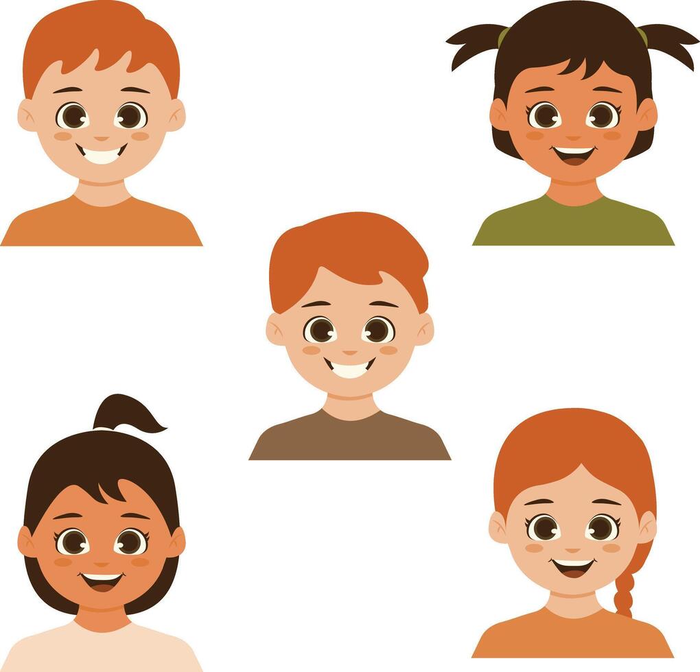 ensemble de différent les enfants avatars. plat dessin animé style. vecteur