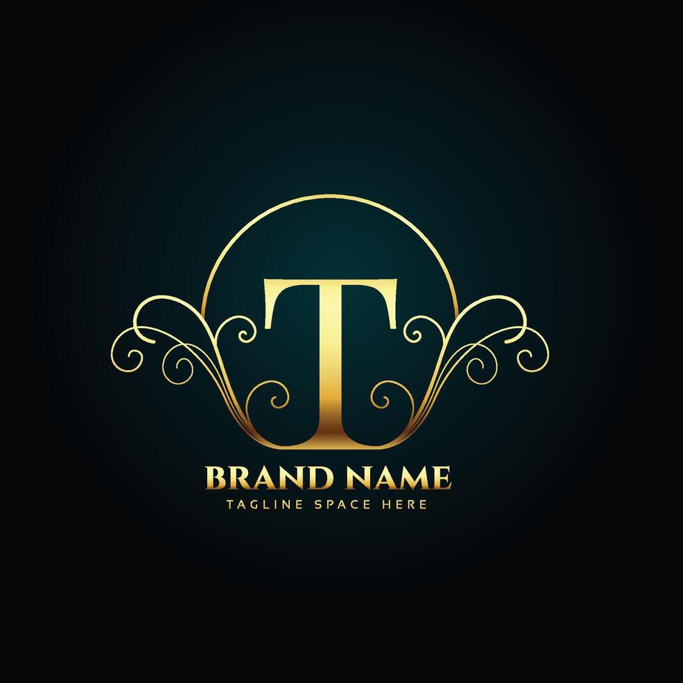 lettre t logo monogramme dans d'or luxe style vecteur