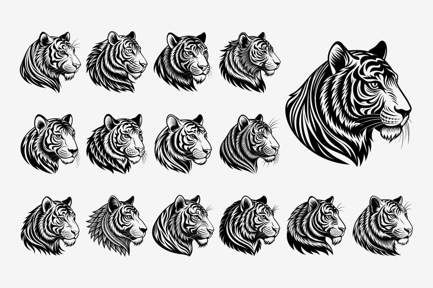 ai généré côté vue de tigre visage illustration conception ensemble vecteur