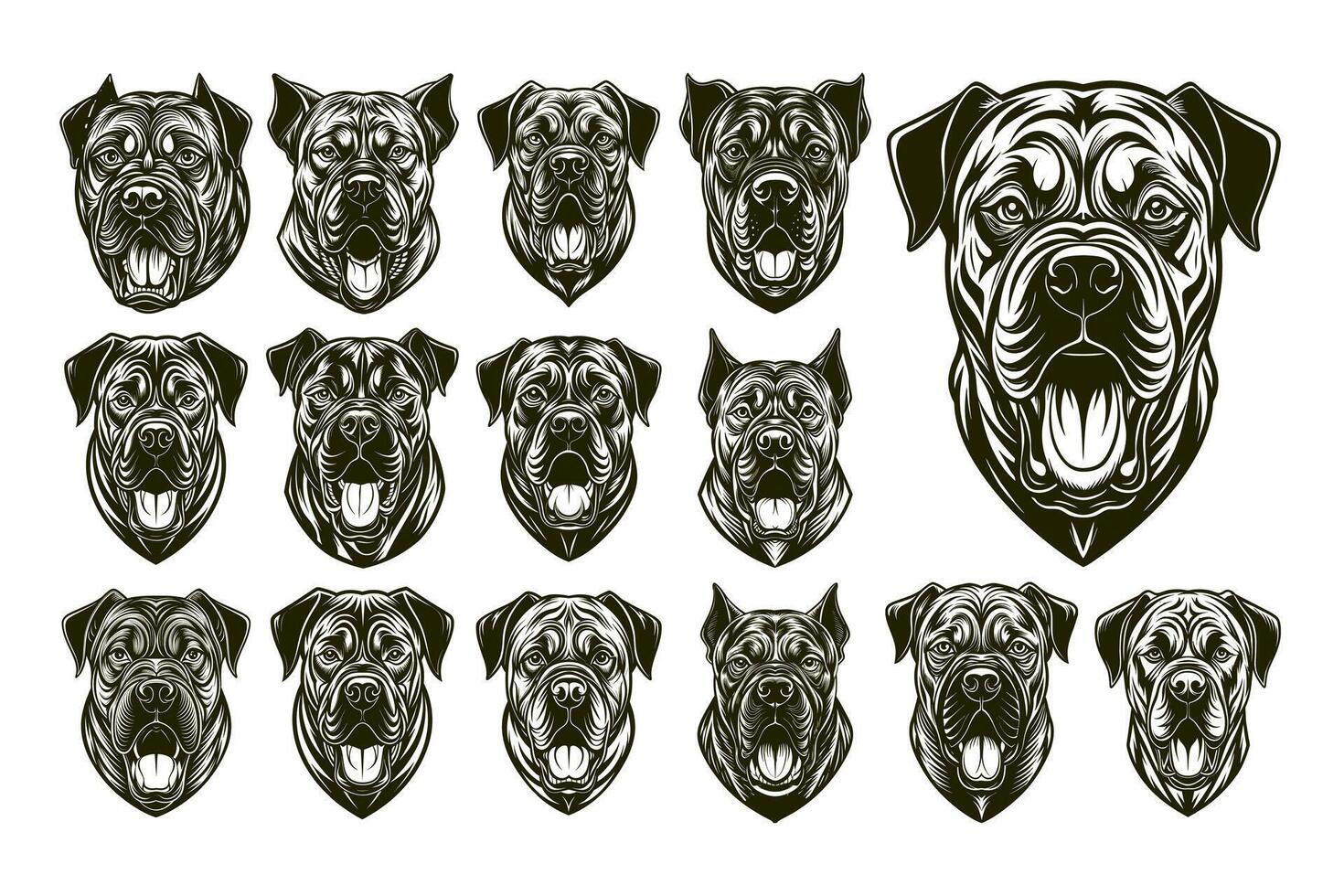 ai généré de face vue de aboiement bullmastiff chien tête illustration conception paquet vecteur