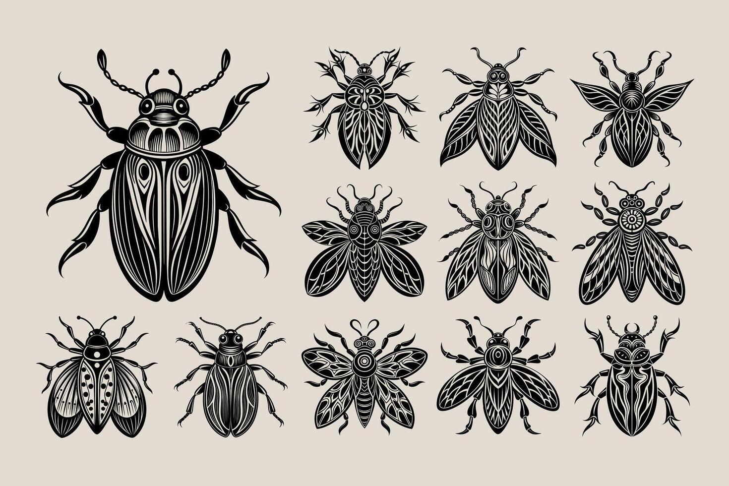 ai généré ancien plat punaise insecte illustration conception ensemble vecteur