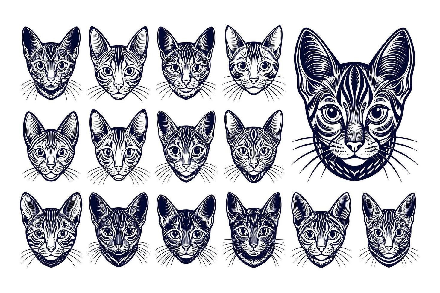 ai généré de face vue de mignonne burmilla chat tête illustration conception ensemble vecteur