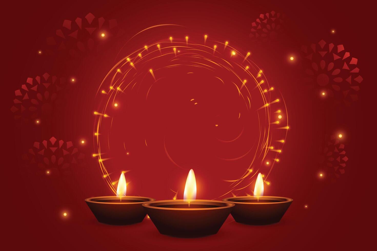 brillant shubh diwali modèle avec embrasé diya dans rouge Contexte vecteur