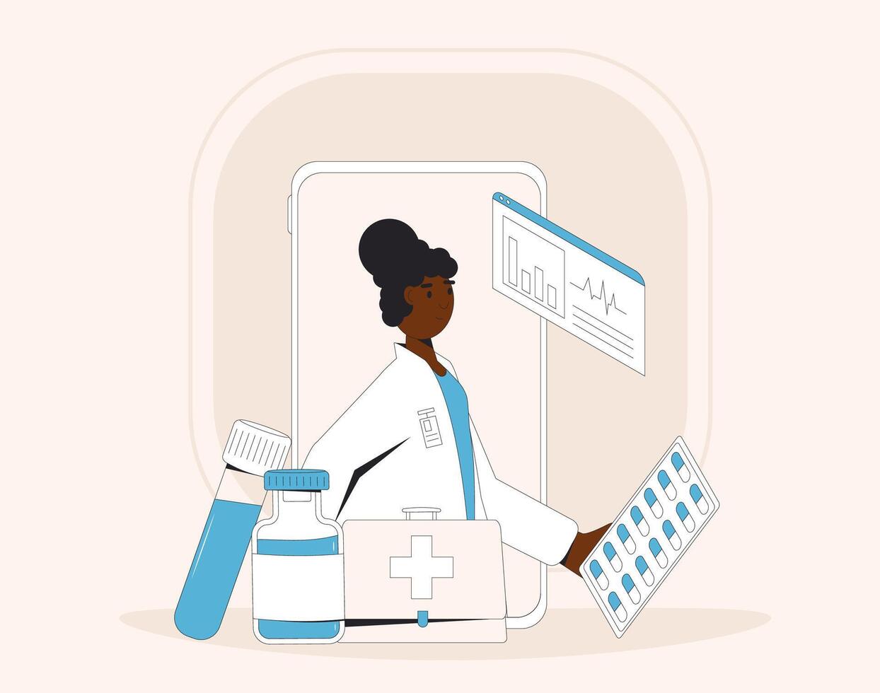 en ligne médical consultation. télémédecine. médecin loin conseiller. santé se soucier par l'Internet. soins de santé prestations de service. vecteur