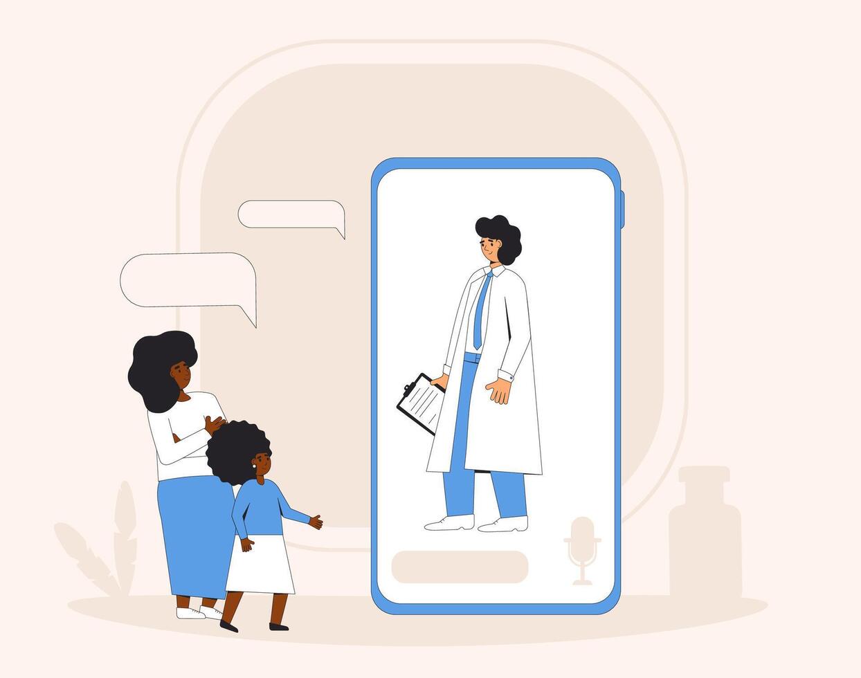 en ligne médical consultation. télémédecine. famille médecin loin conseiller. santé se soucier par l'Internet. mère et fille avoir une soins de santé éloigné prestations de service. vecteur