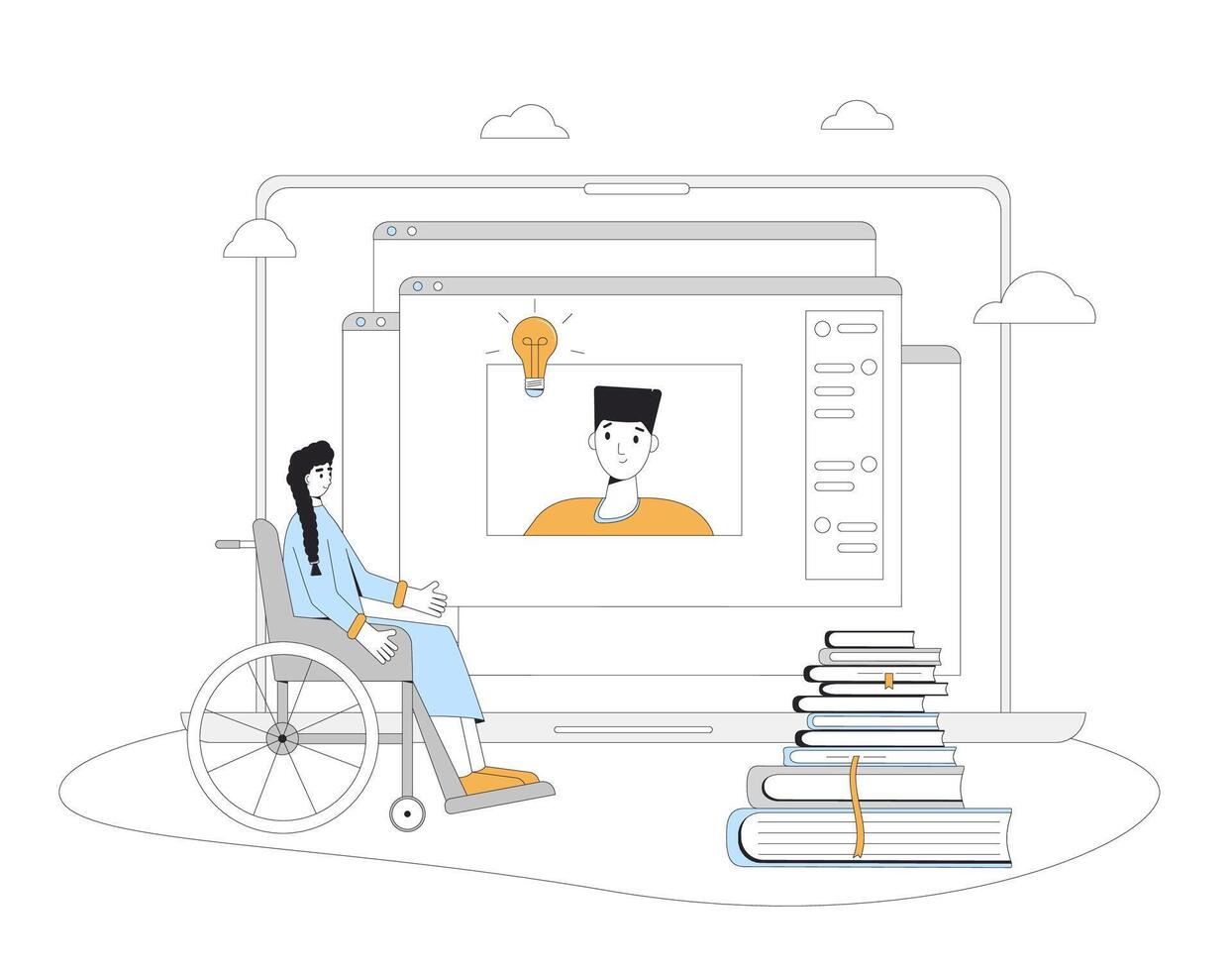 Accueil scolarité. en ligne personnel éducation pour adolescents. numérique inclusion apprentissage. vidéo cours. vecteur concept illustration.