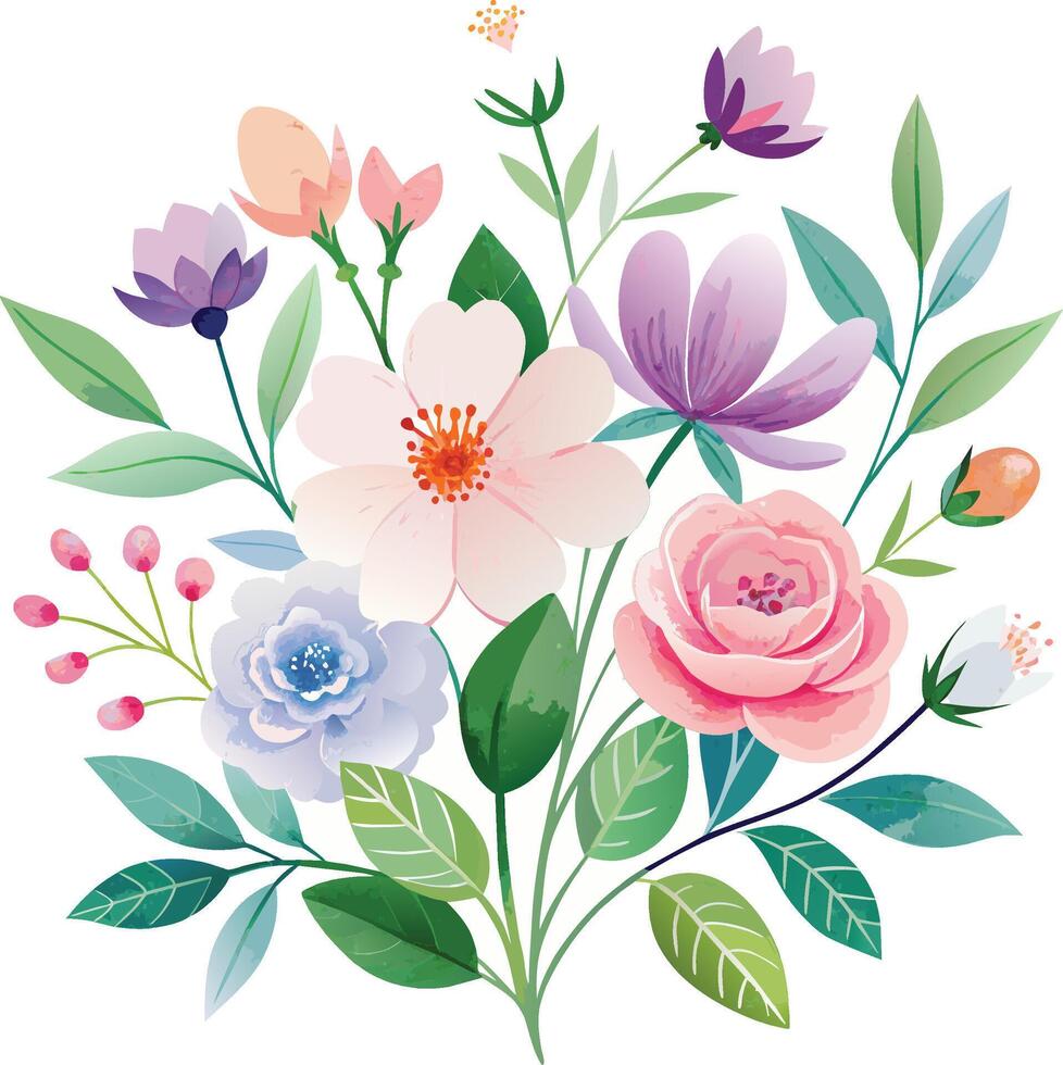 magnifique floral bouquet avec différent fleurs et feuilles. vecteur illustration.