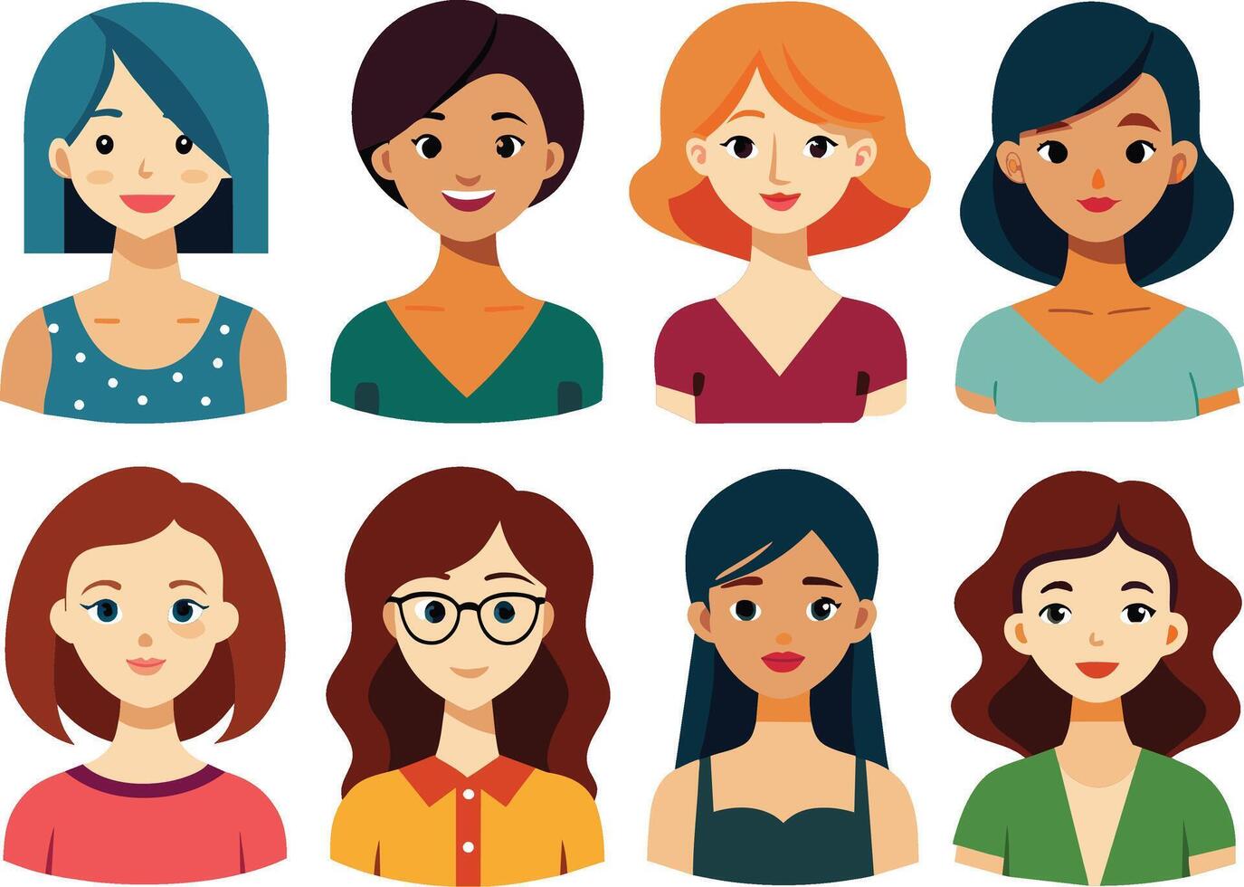 ensemble de différent visages de femmes avec différent expressions. illustration vecteur