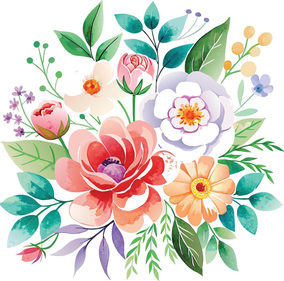 aquarelle floral bouquet. main tiré fleurs. vecteur illustration.