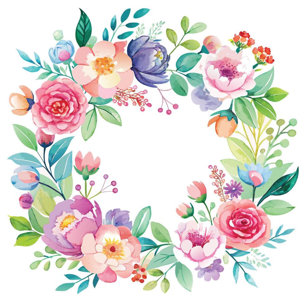 aquarelle floral couronne avec fleurs et feuilles. main tiré vecteur illustration.