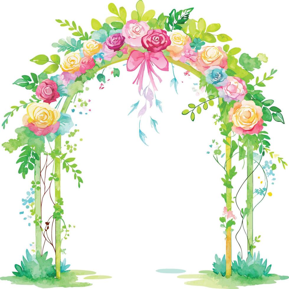 aquarelle mariage cambre avec fleurs et feuilles décoration illustration vecteur