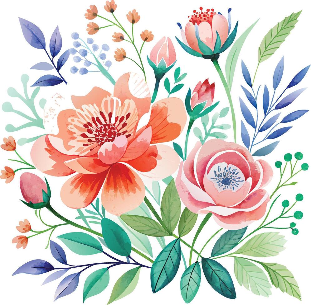 magnifique vecteur floral carte avec aquarelle fleurs. main tiré illustration.