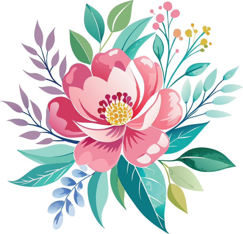 magnifique aquarelle floral bouquet avec rose camélia. vecteur illustration.