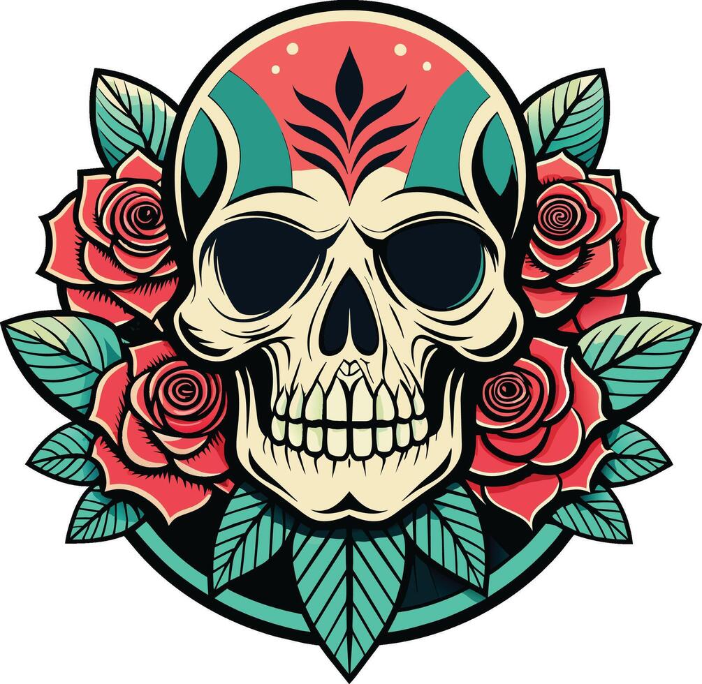 crâne avec des roses. vecteur illustration pour tatouage ou T-shirt conception. rétro Couleur