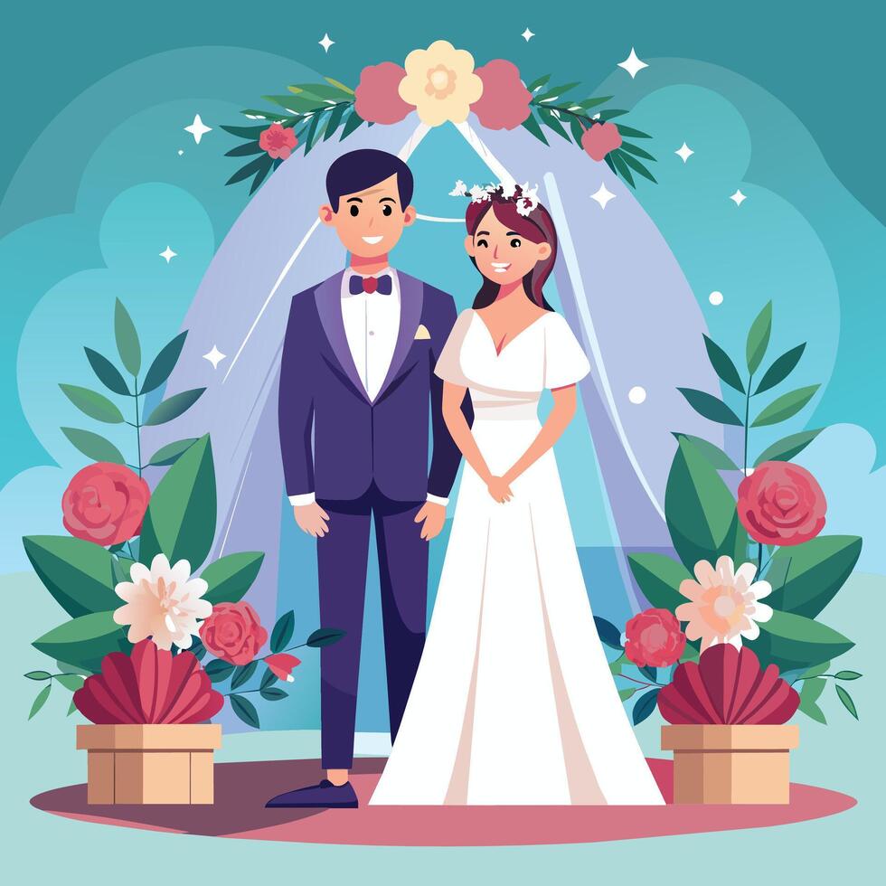 mariage couple. la mariée et jeune marié. vecteur illustration dans plat style