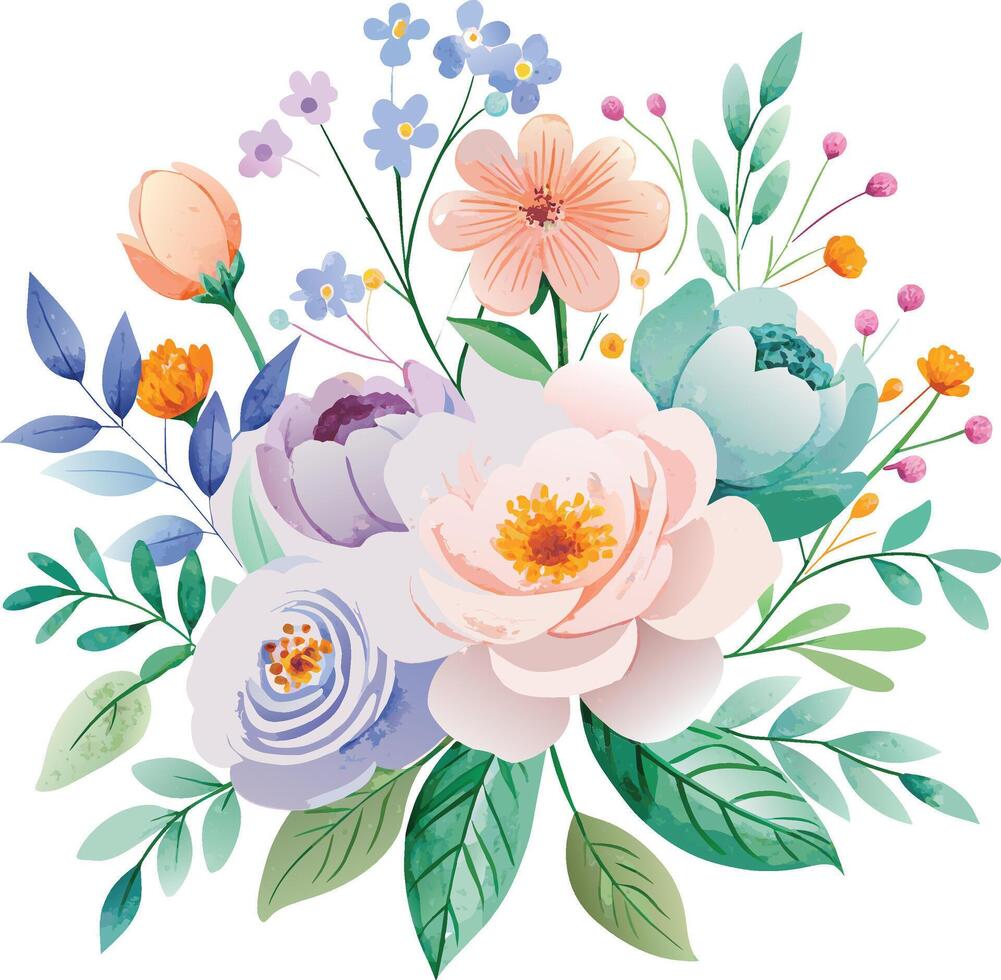 aquarelle magnifique vecteur floral bouquet avec pivoines et fleurs sauvages