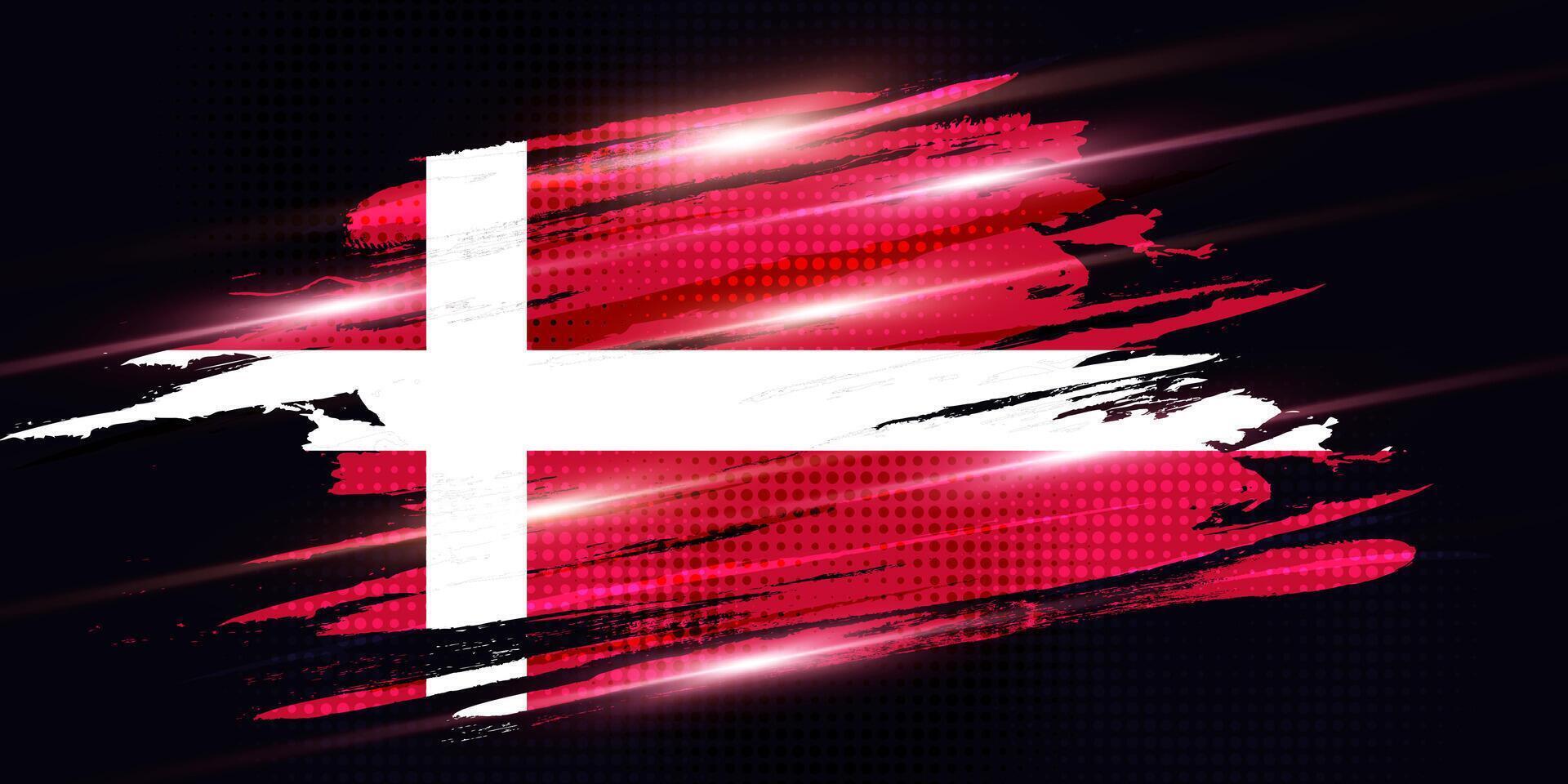 drapeau de Danemark avec brosse style et demi-teinte effet. danois drapeau Contexte avec grunge concept et embrasé lumière effets vecteur