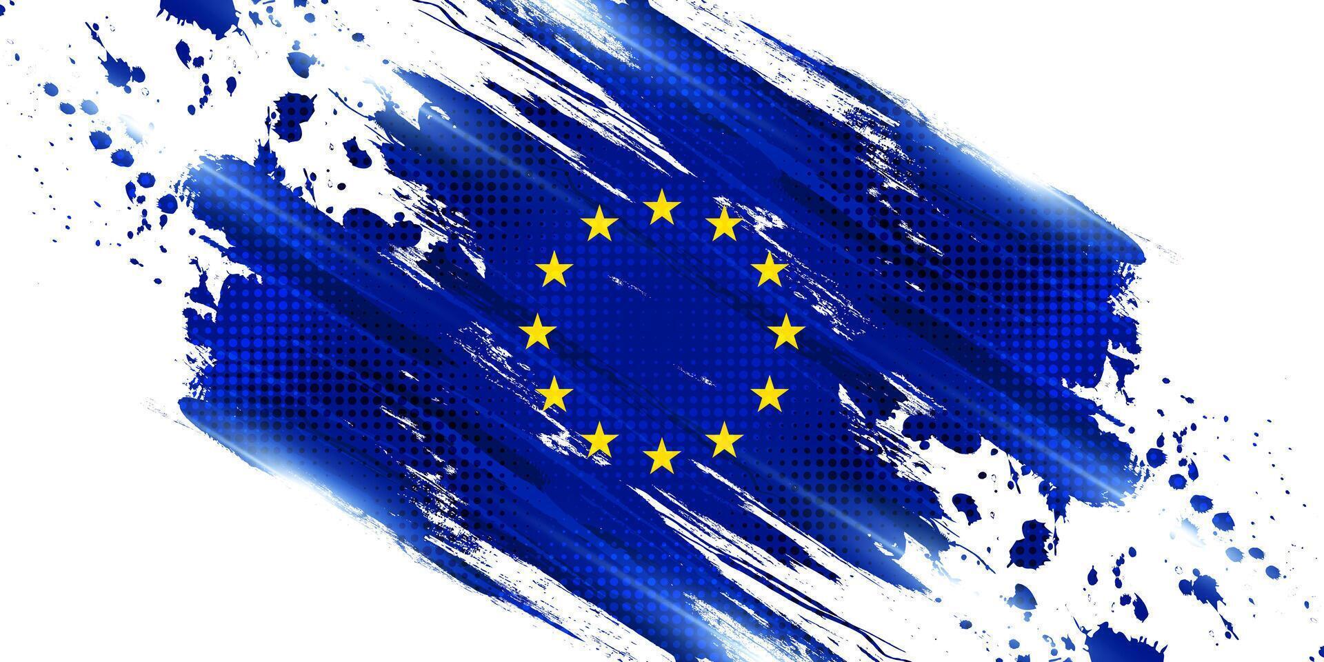 européen syndicat drapeau dans brosse peindre style avec demi-teinte effet. drapeau de L'Europe  avec grunge concept vecteur