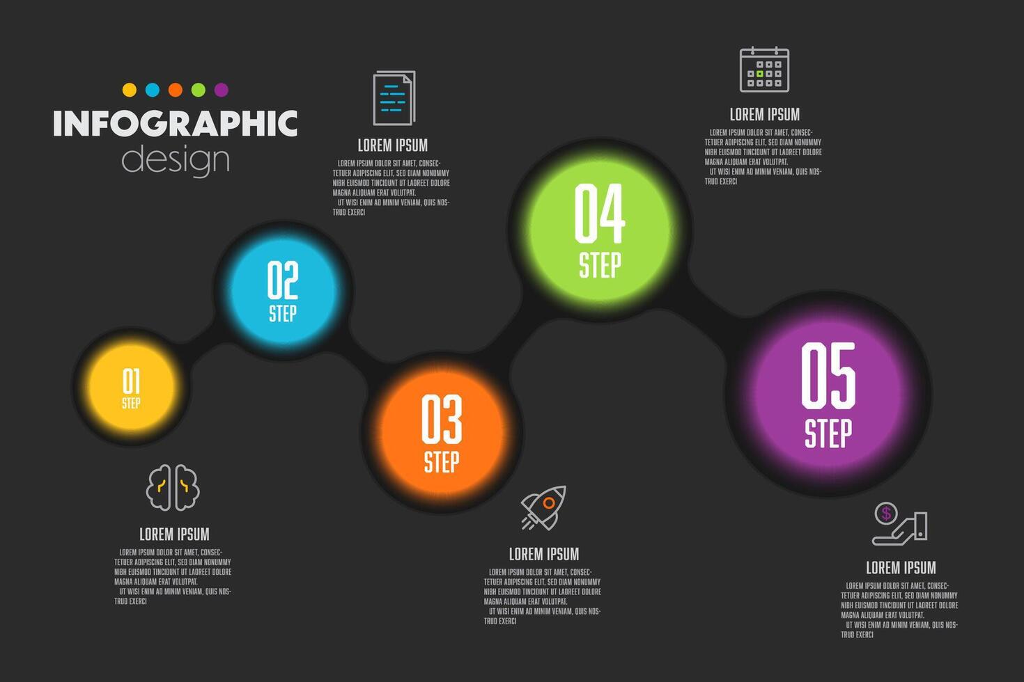 vecteur infographie conception modèle avec cercle chronologie 5 option. moderne infographie pour présentation.