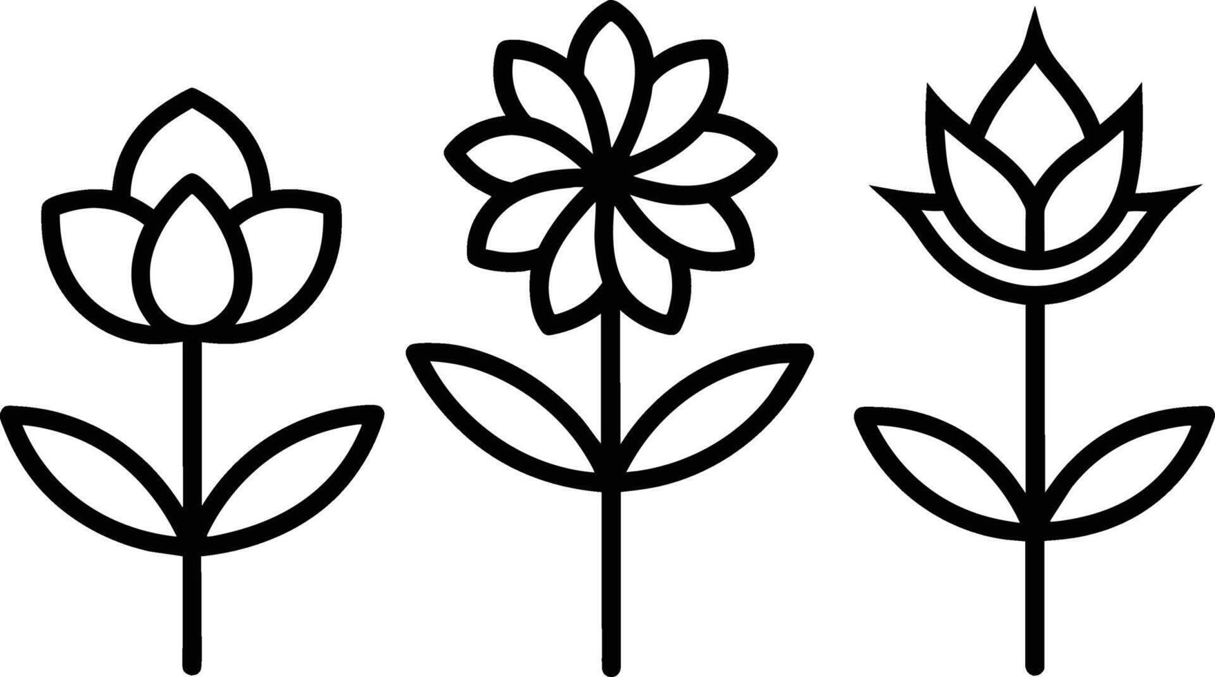 ensemble de noir Facile ligne art de fleur Icônes collection sur blanc Contexte vecteur