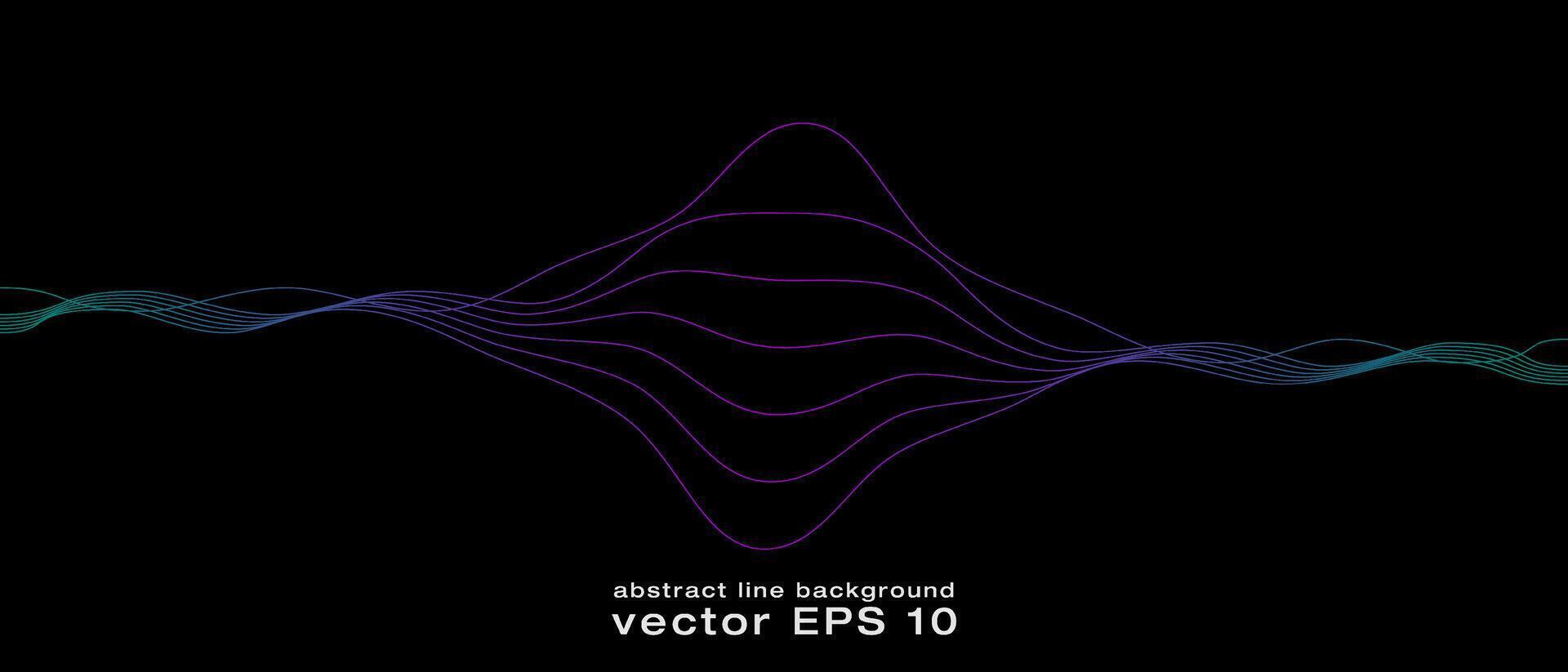 abstrait ondulé dynamique bleu vert violet lumière lignes courbe bannière sur noir Contexte dans concept technologie, neural réseau, neurologie, science, musique, néon lumière vecteur