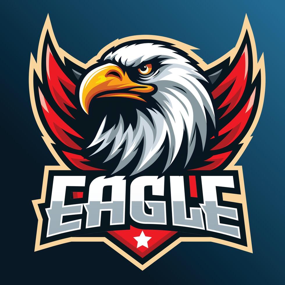 Aigle tête jeu logo avec bleu pente Contexte vecteur