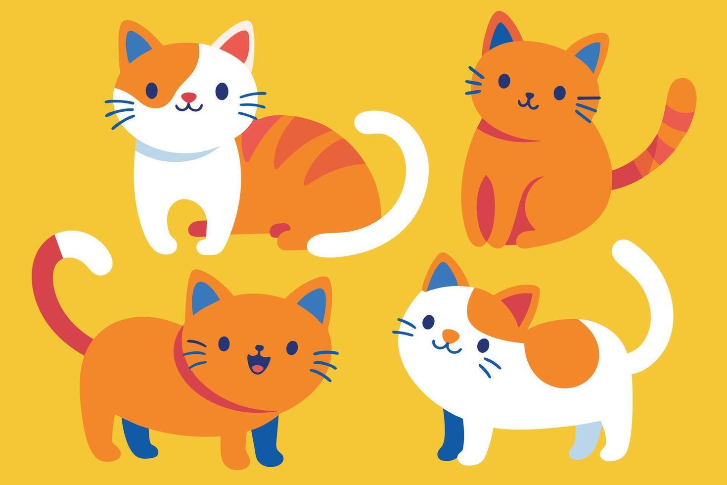 ensemble de chat mignon dans différentes poses illustration de dessin animé vecteur