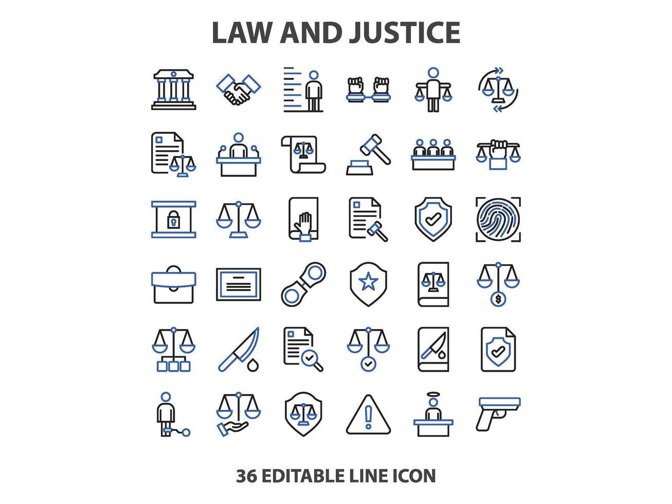 loi et Justice ligne Icônes collection. gros ui icône ensemble dans une plat conception. mince contour Icônes paquet. vecteur illustration