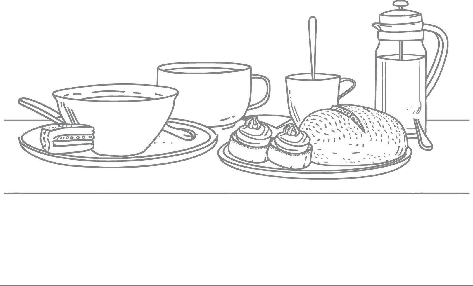 ai généré petit déjeuner menu prêt à manger Facile contour illustration minimaliste ligne art vecteur