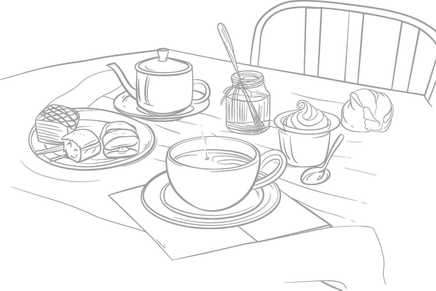 ai généré petit déjeuner menu prêt à manger Facile contour illustration minimaliste ligne art vecteur