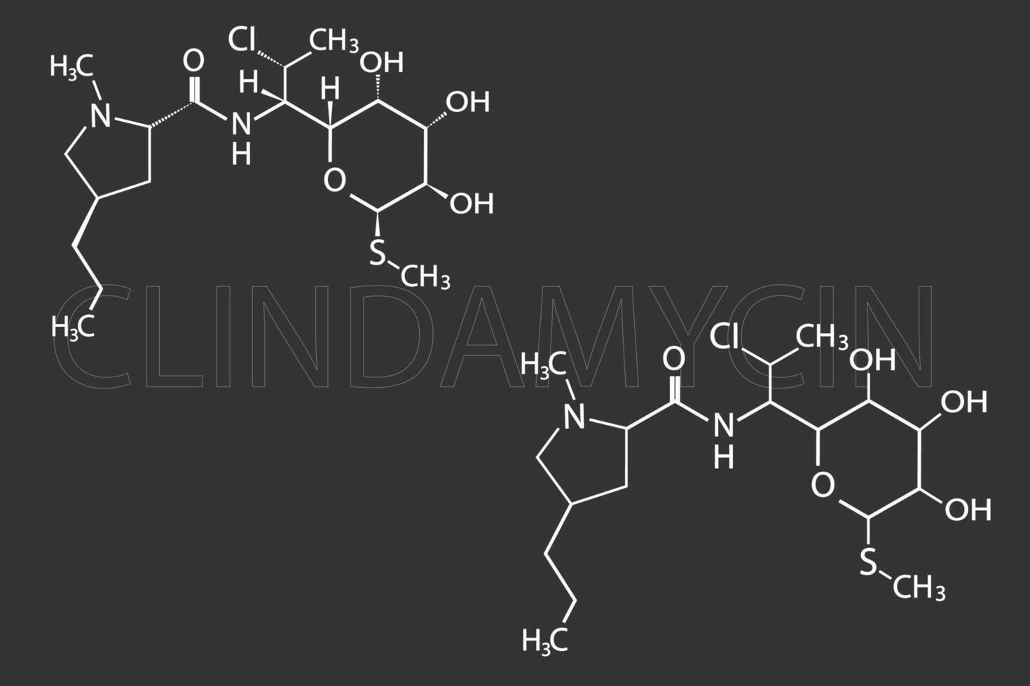 clindamycine moléculaire squelettique chimique formule vecteur