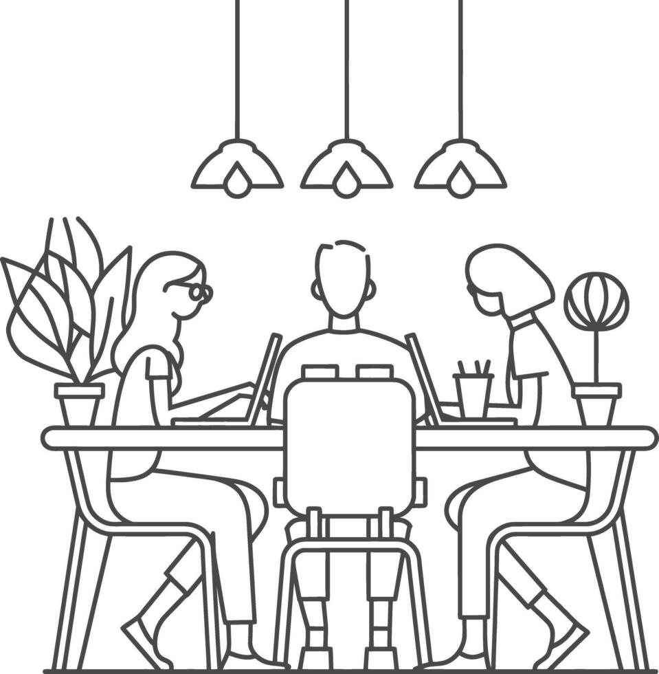 ai généré contour illustration pour positif lieu de travail culture pour entreprise des employés travail en équipe vecteur