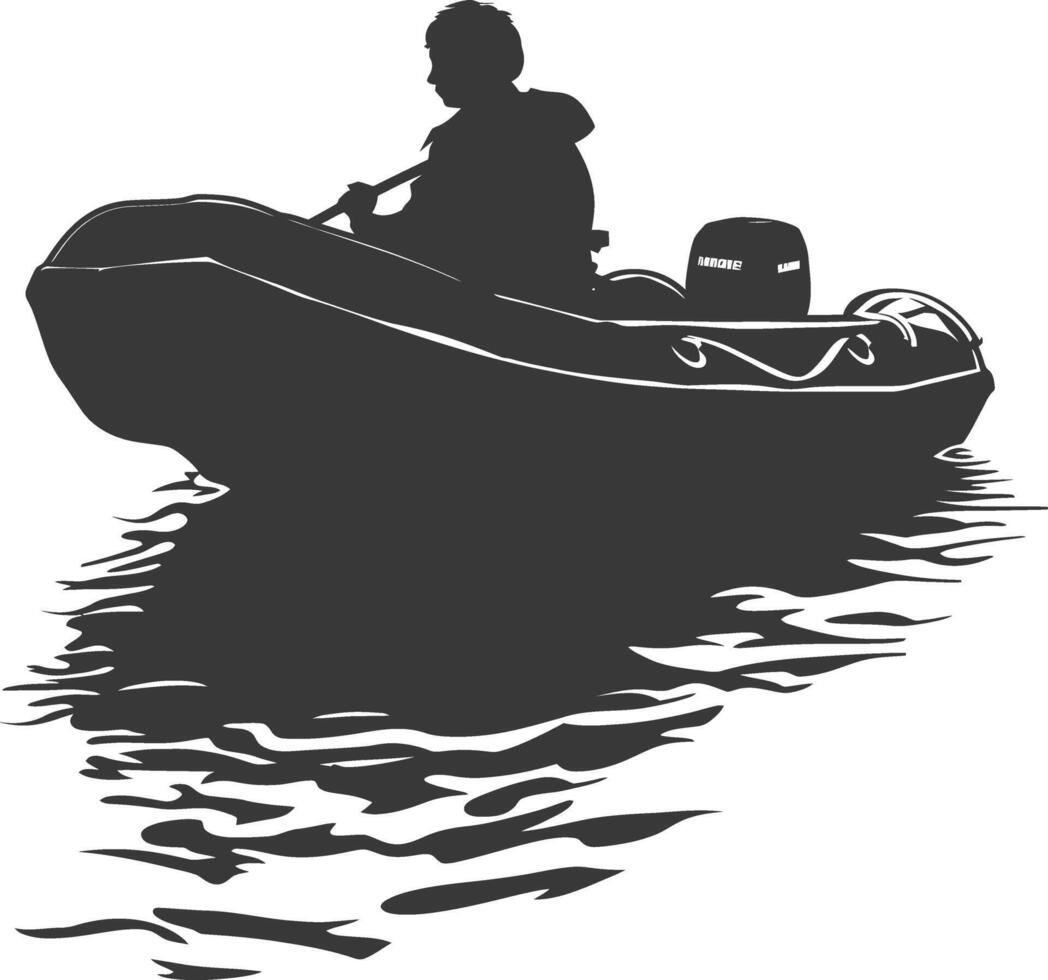 ai généré silhouette une homme conduite gonflable bateau le bateau est en voyageant noir Couleur seulement vecteur