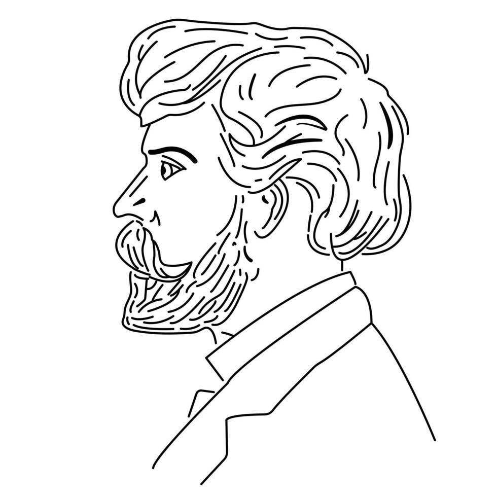 esquisser portrait profil barbe gars. vecteur coiffeur magasin main tiré étiquette