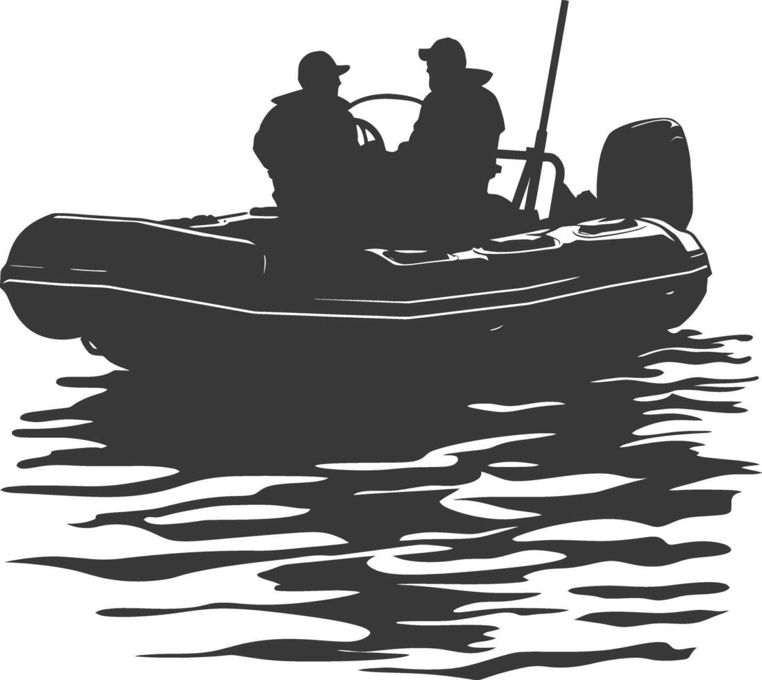 ai généré silhouette une homme conduite gonflable bateau le bateau est en voyageant noir Couleur seulement vecteur