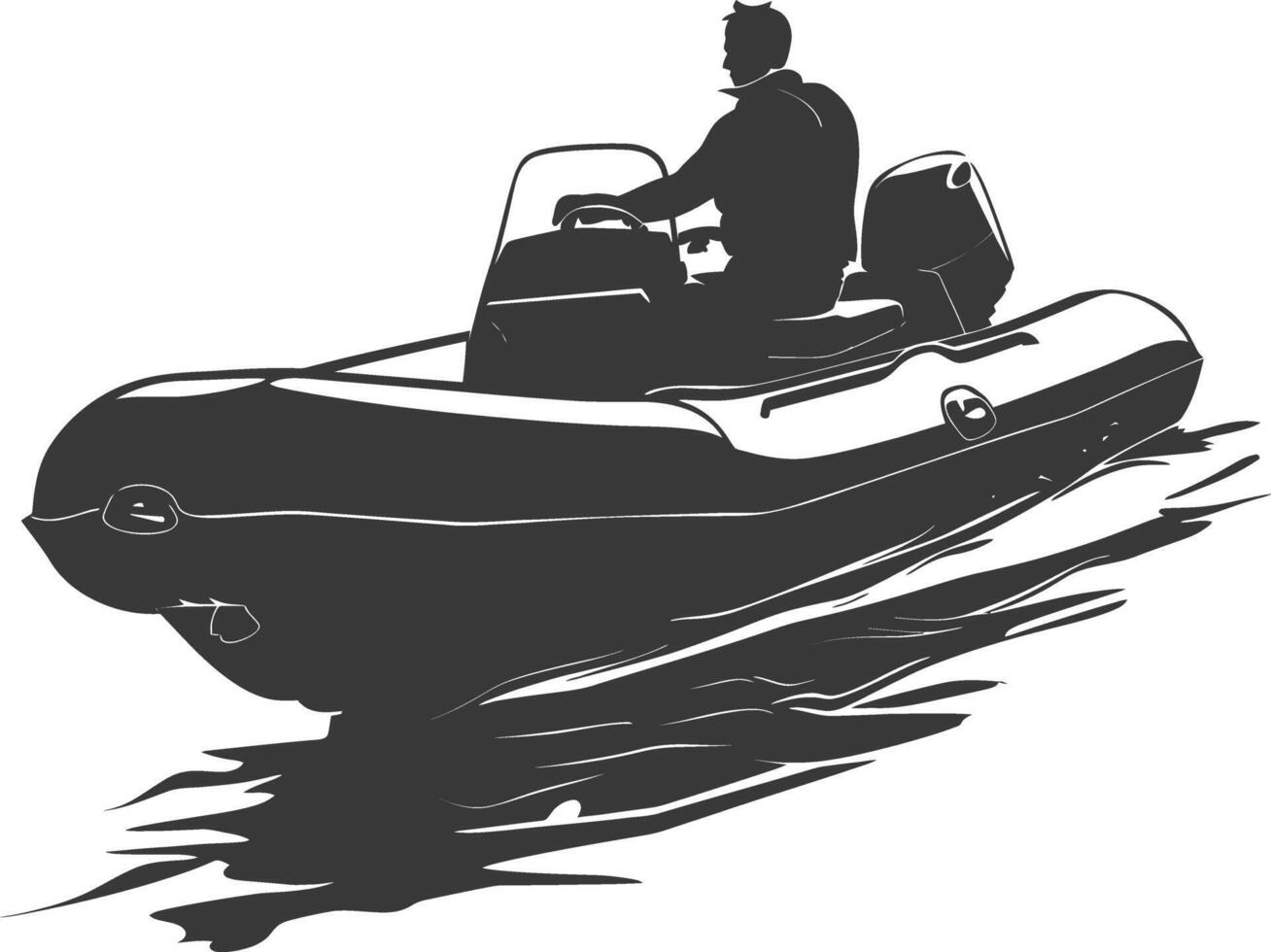 ai généré silhouette une homme conduite gonflable bateau le bateau est en voyageant noir Couleur seulement vecteur